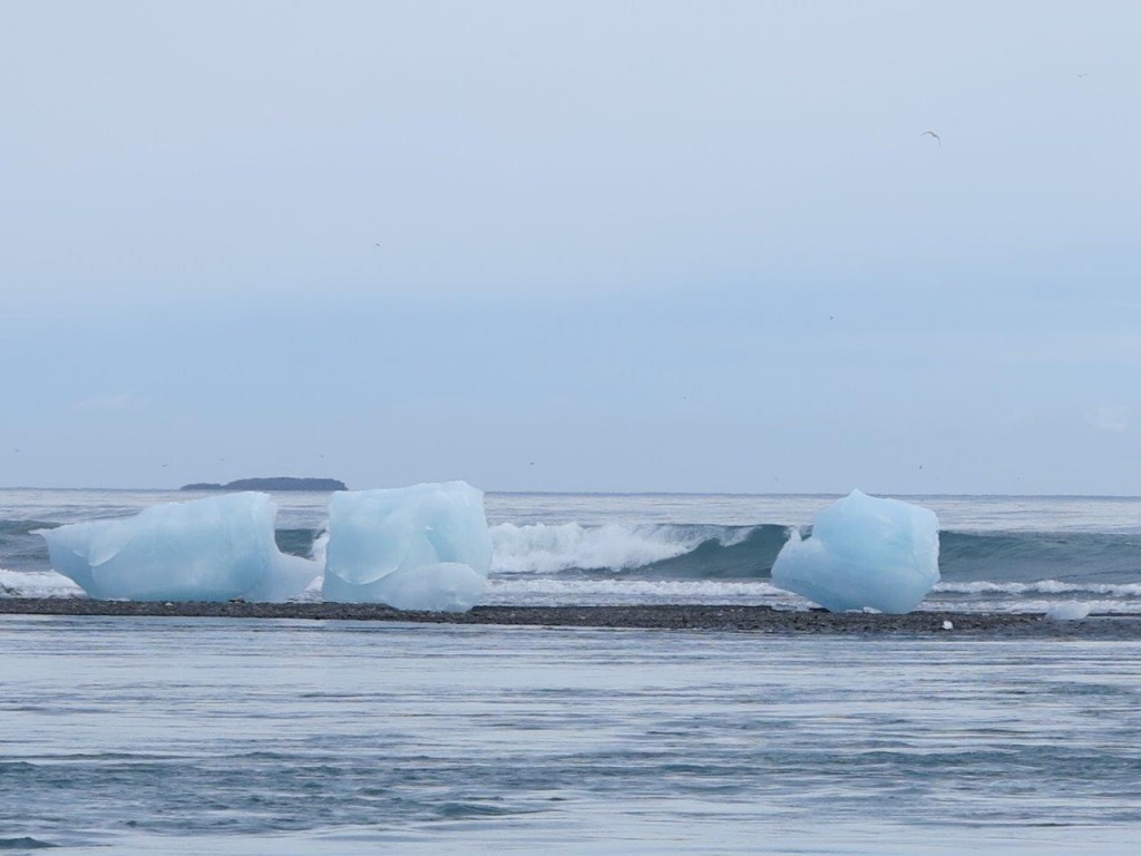 Kollade såklart in isbergen som flöt ut i havet och sköljdes upp på stranden med